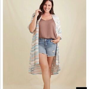 Torrid 0 multi stripe hacci hi-low kimono